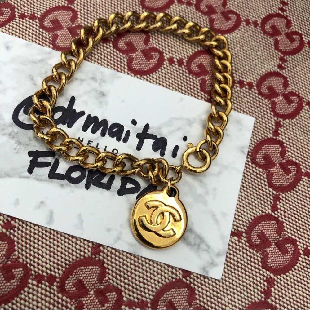 Chanel Vintage Gold CC Dangle Charm Bracelet